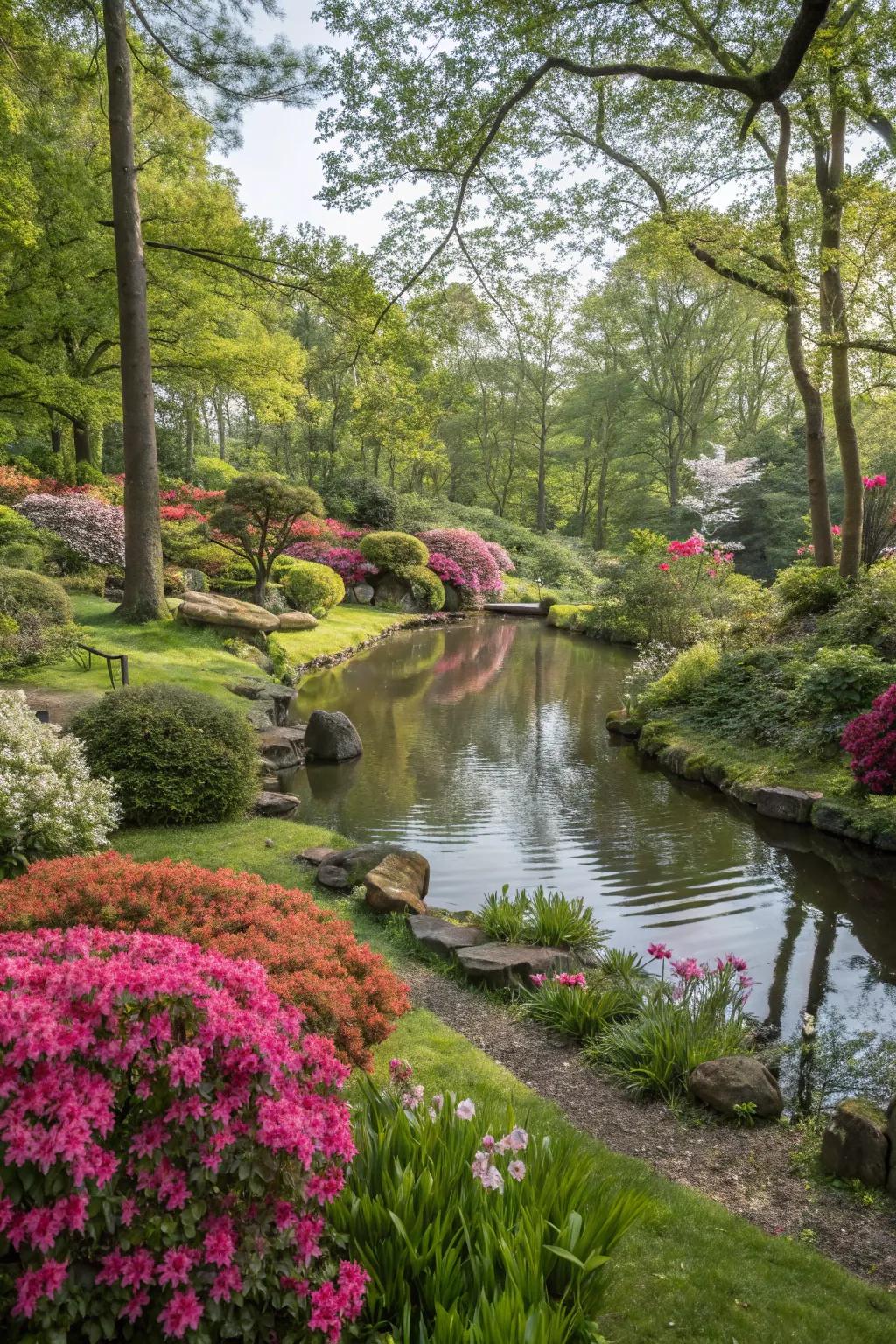 A calming garden with a beautiful water feature.