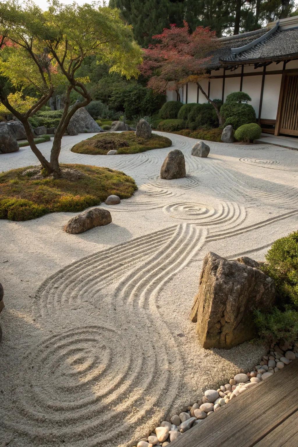 A Zen sand garden for meditation and tranquility.