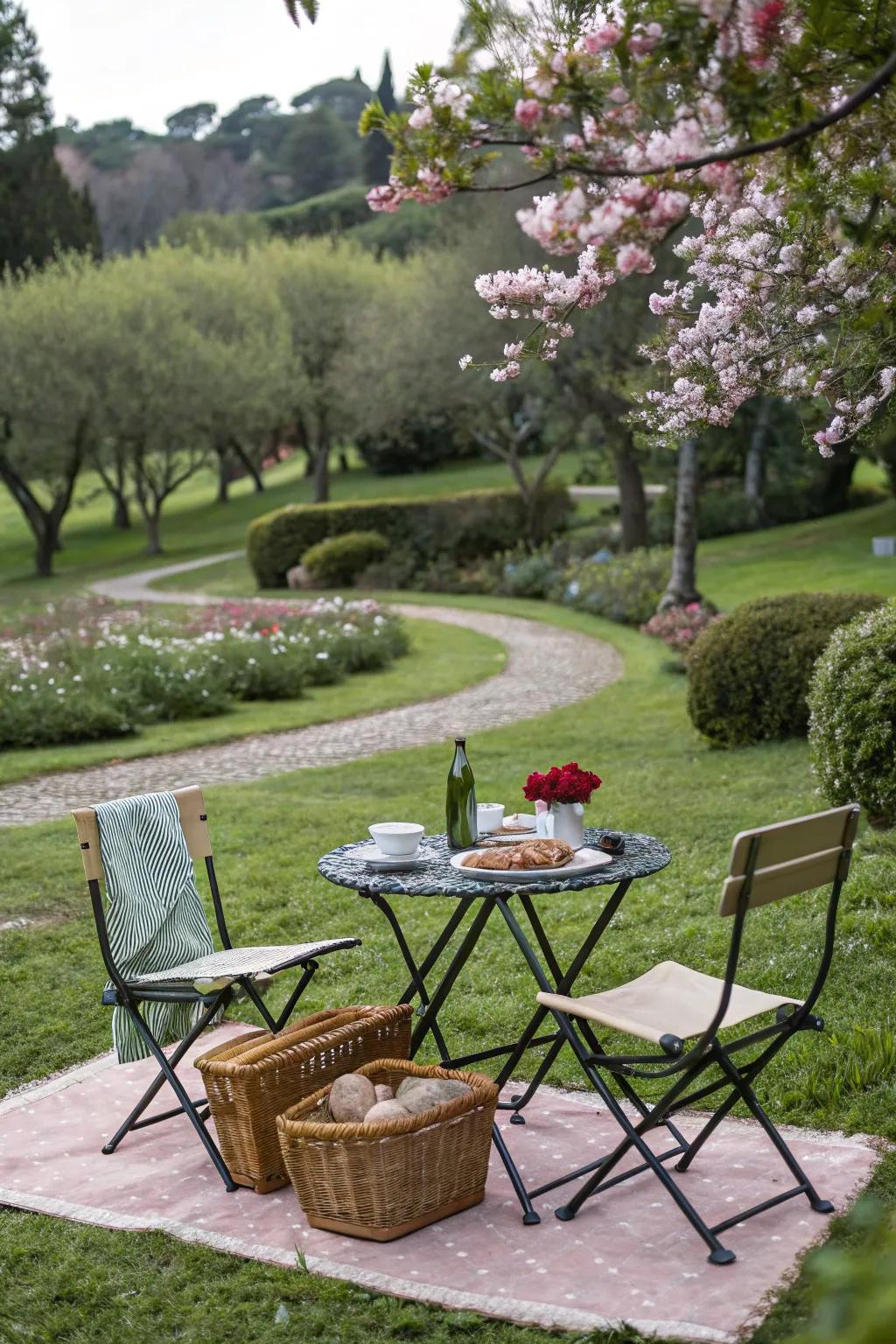 A versatile picnic spot in the garden, ready for any occasion.
