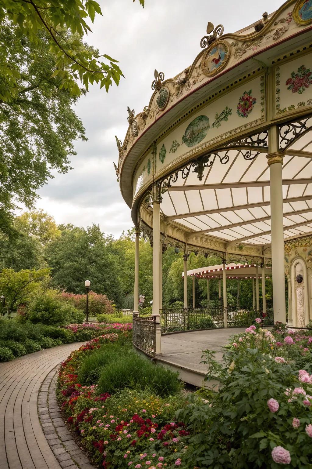 Unique designs like carousel pergolas add intrigue and style.