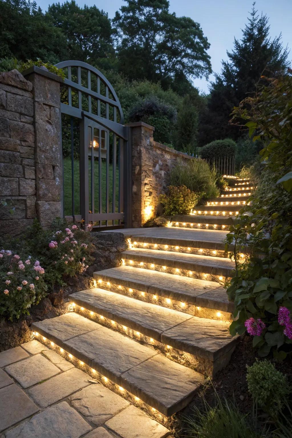 LED lighting adds ambiance and safety to steps.