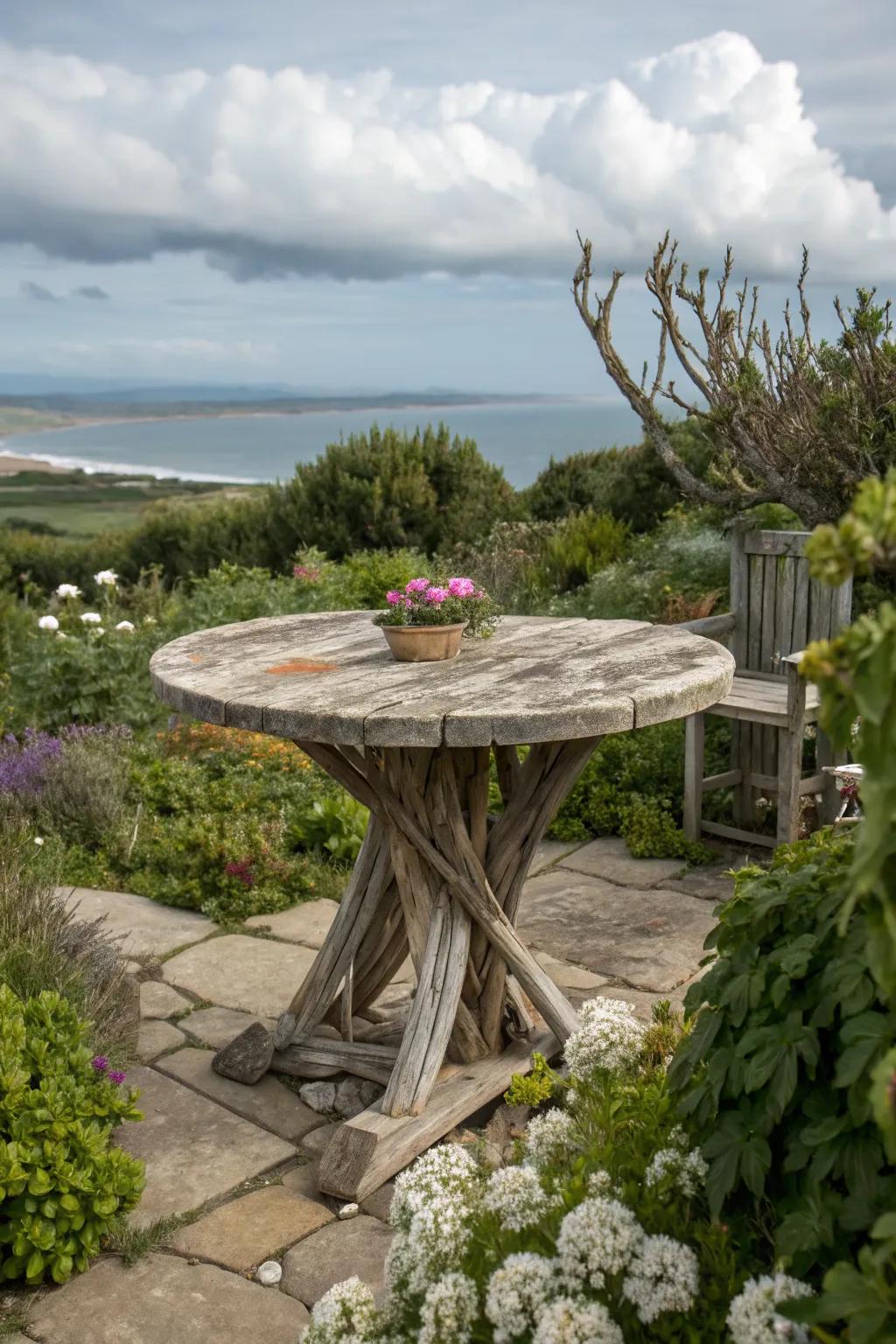 A naturally beautiful driftwood tabletop for ocean lovers.