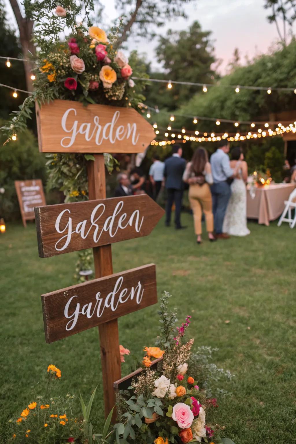 Personalized garden signs that add character to your event.