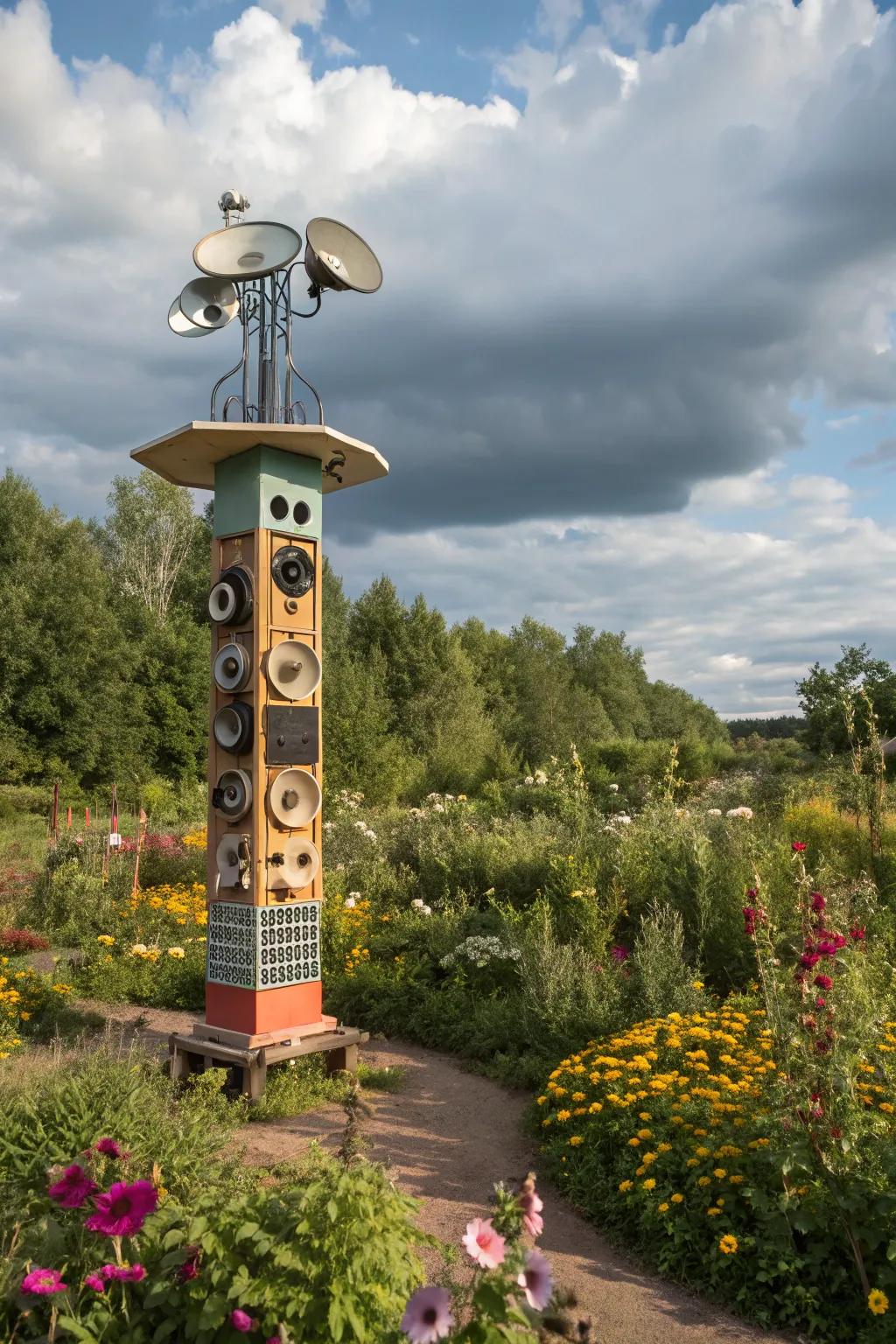 Interactive totems invite curiosity and engagement in your garden.