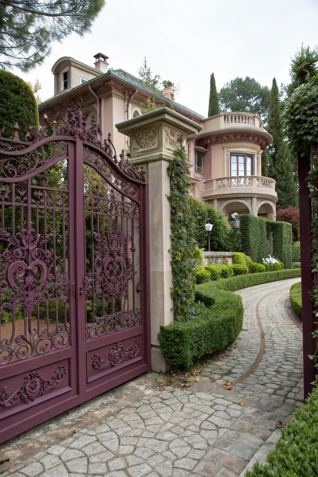 A plum gate adds rich depth and drama to your entrance.