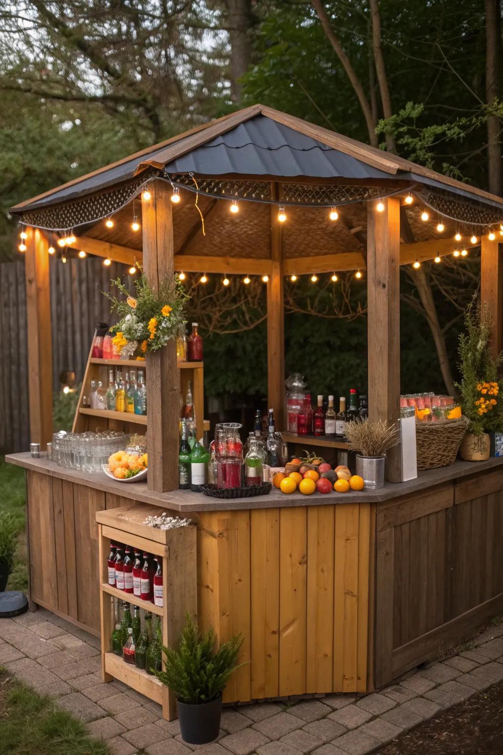 A DIY craft bar in a gazebo, encouraging creativity and fun.