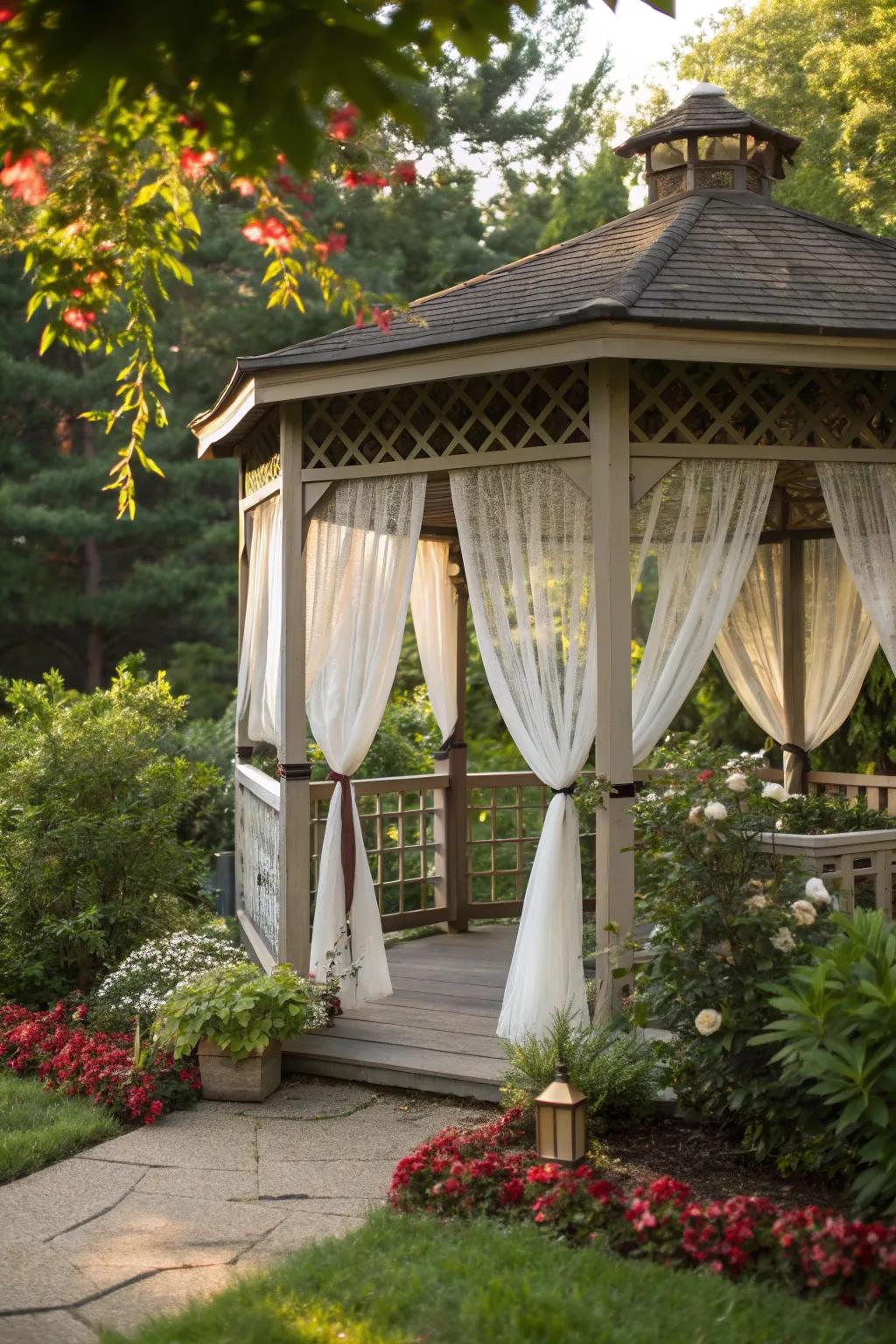 Decorative tiebacks add elegance and functionality.
