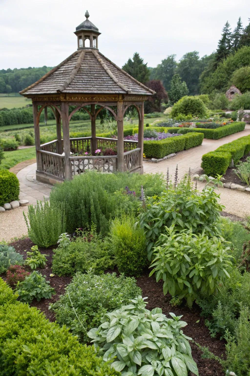Blend practicality with beauty by surrounding your gazebo with a herb garden.