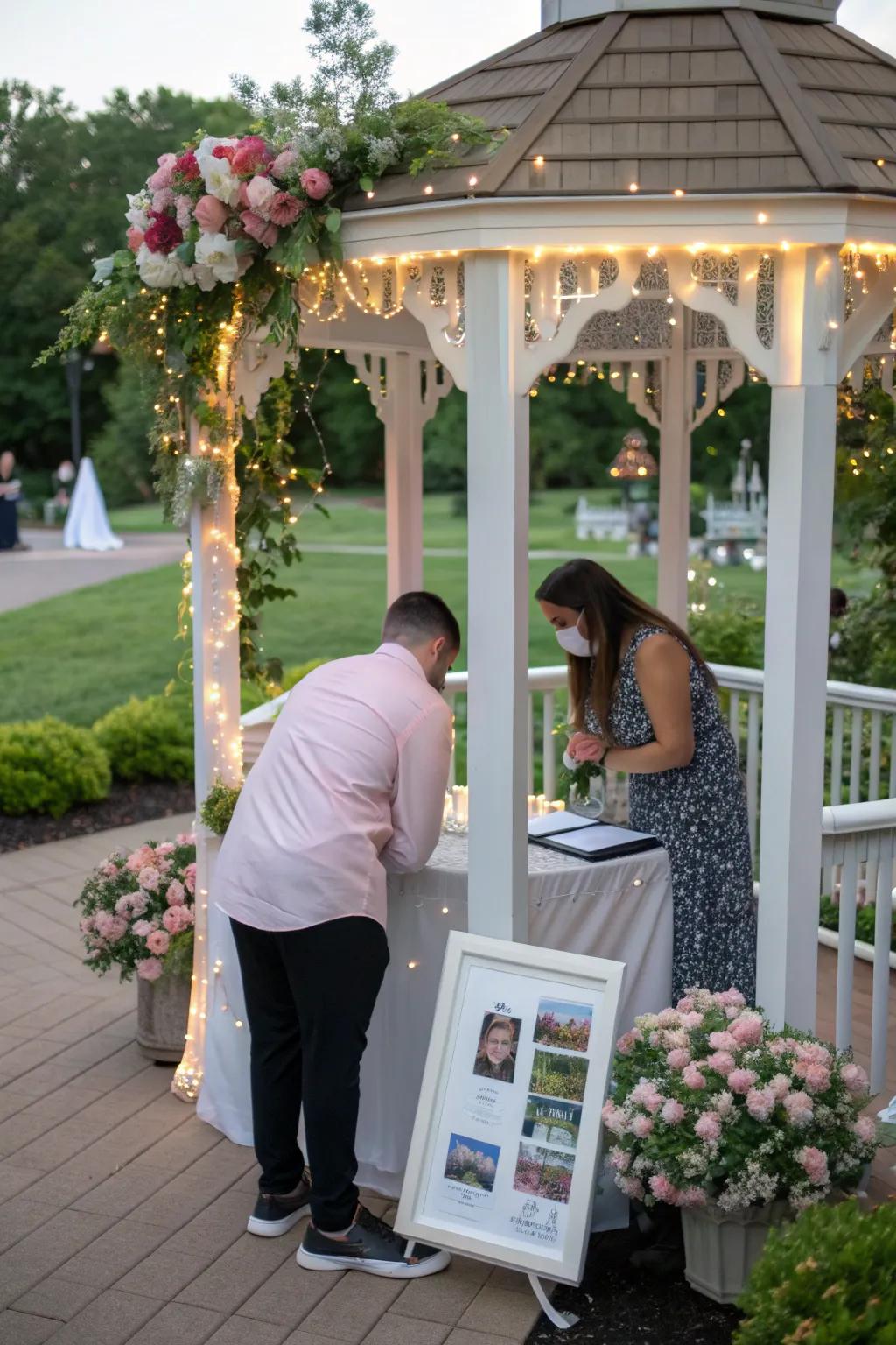 Interactive decor encouraging guest engagement at a gazebo party.