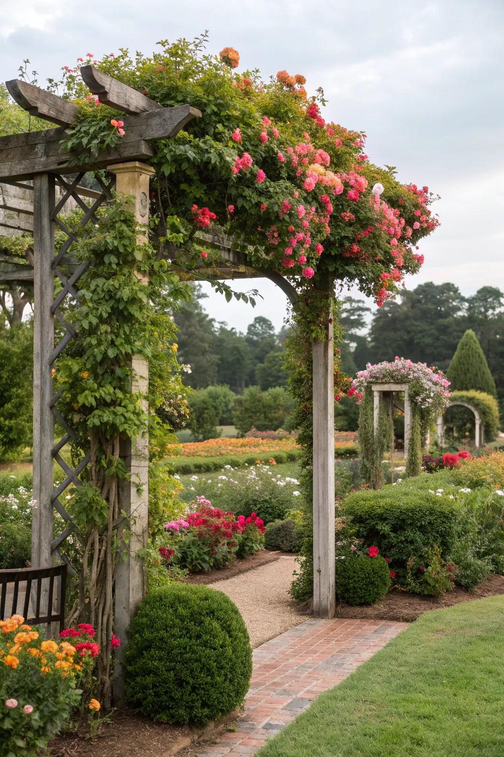 A trellis adding height and beauty to the garden.