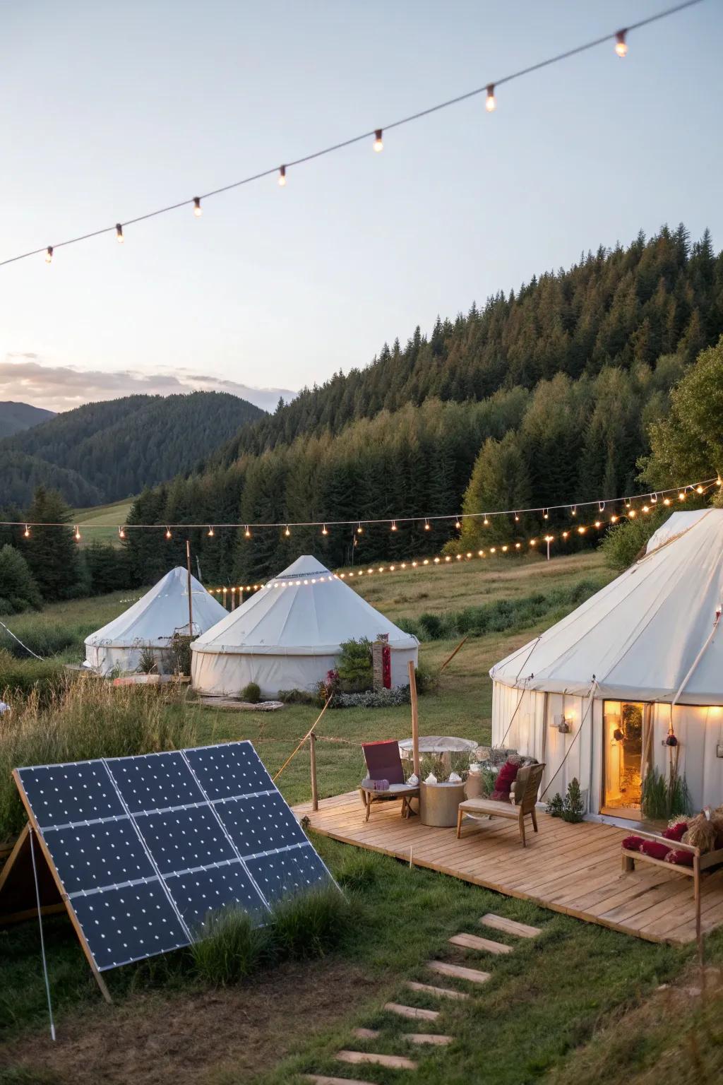 Harness the power of the sun with a solar energy system for your glamping site.
