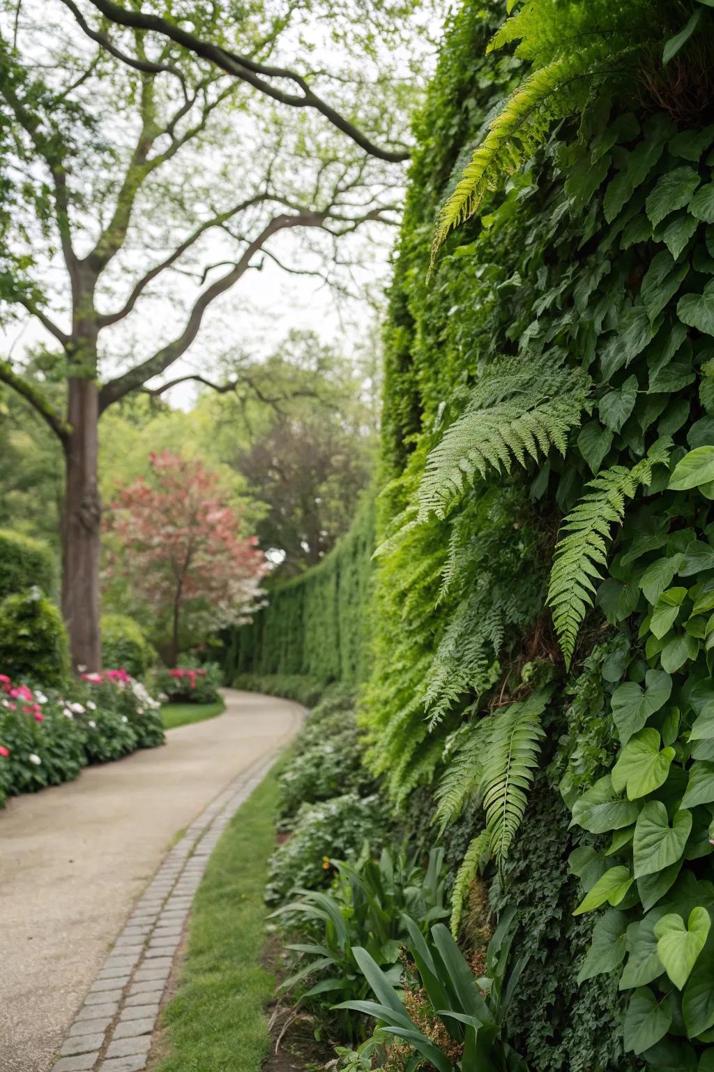 Living walls create lush, vertical garden spaces.