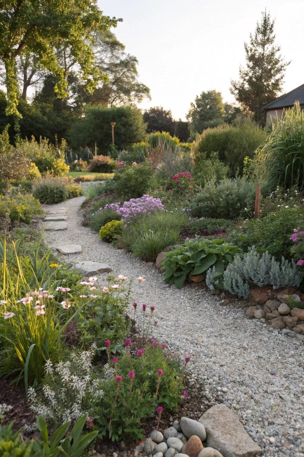 Unexpected gravel accents adding a touch of surprise.