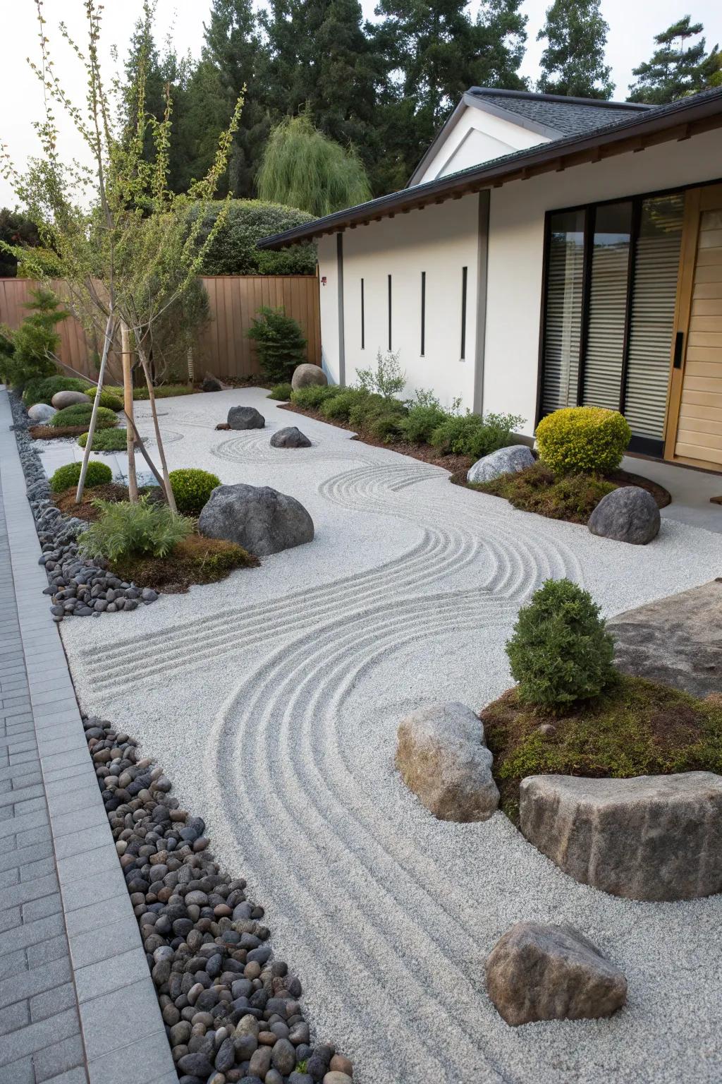 Zen elements create a tranquil and serene driveway.