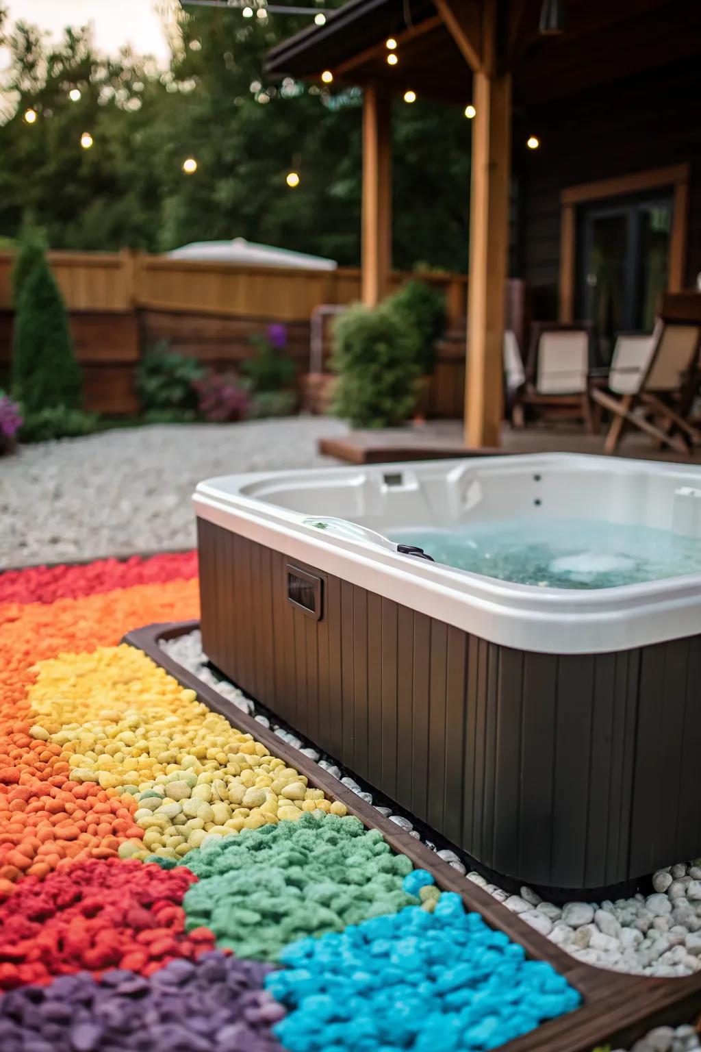 Colored gravel adds a playful and vibrant touch.