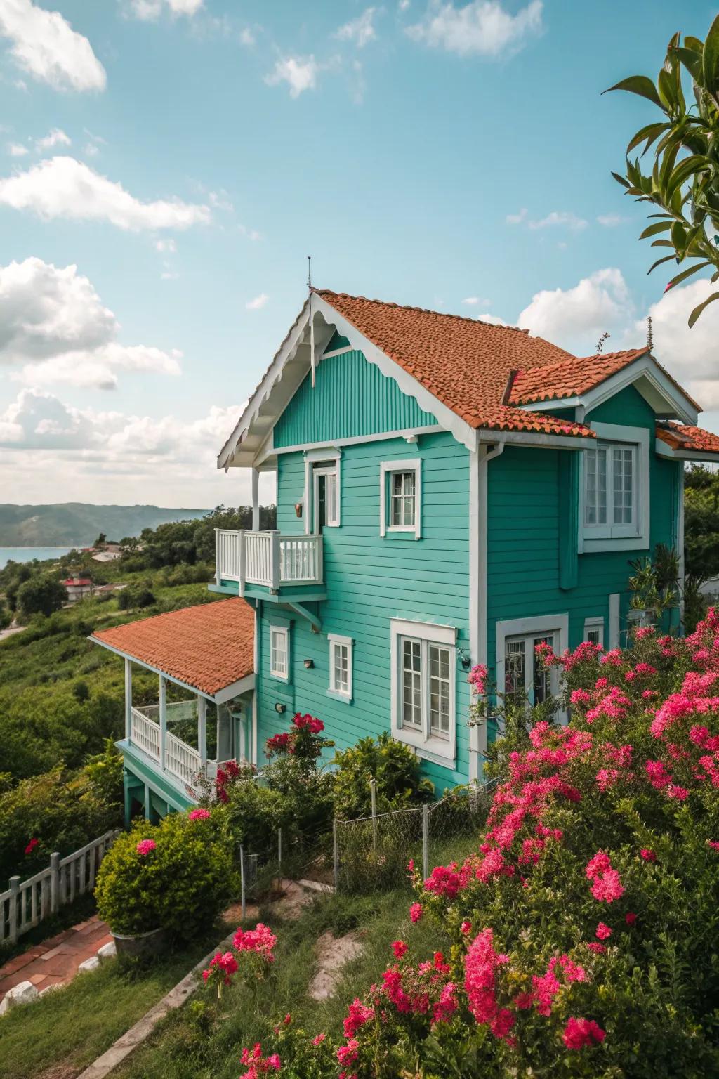 Turquoise green exteriors add an exotic and vibrant touch.