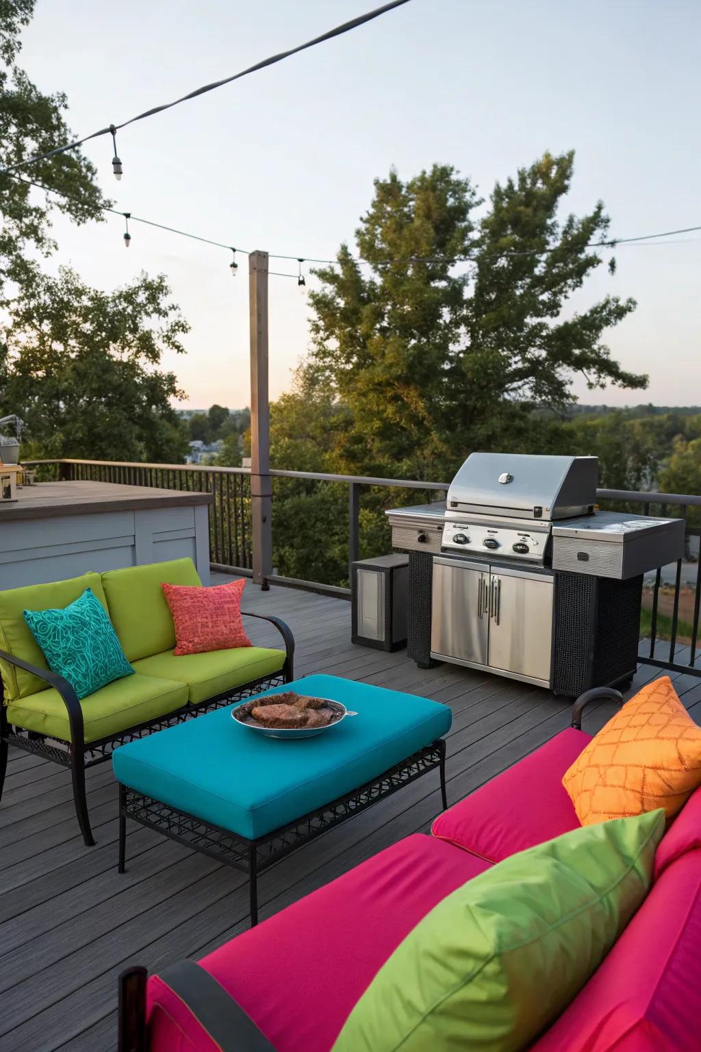 Make a statement with vibrant colors on your grilling deck.