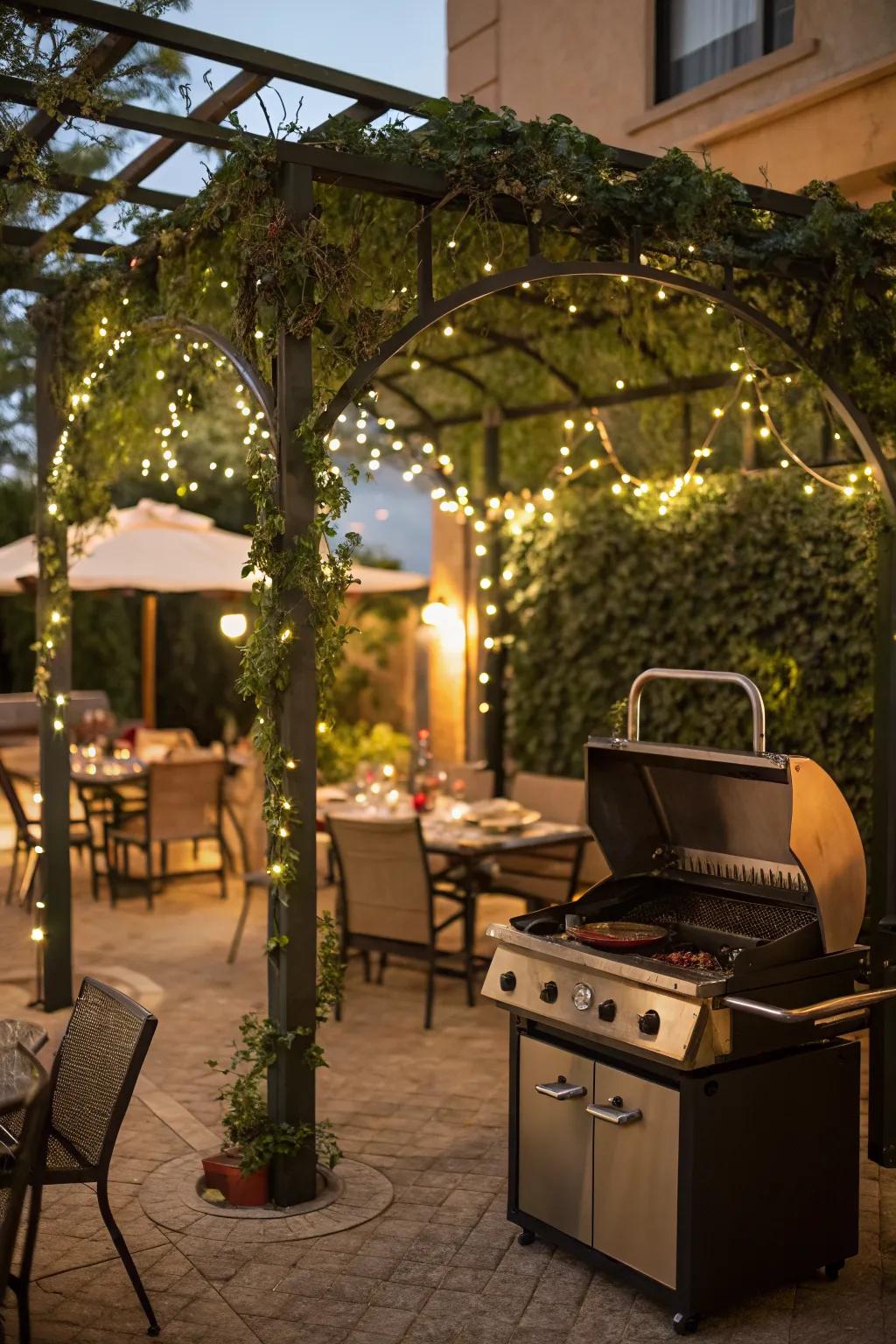 An artistic trellis roof allows for creative and magical lighting.