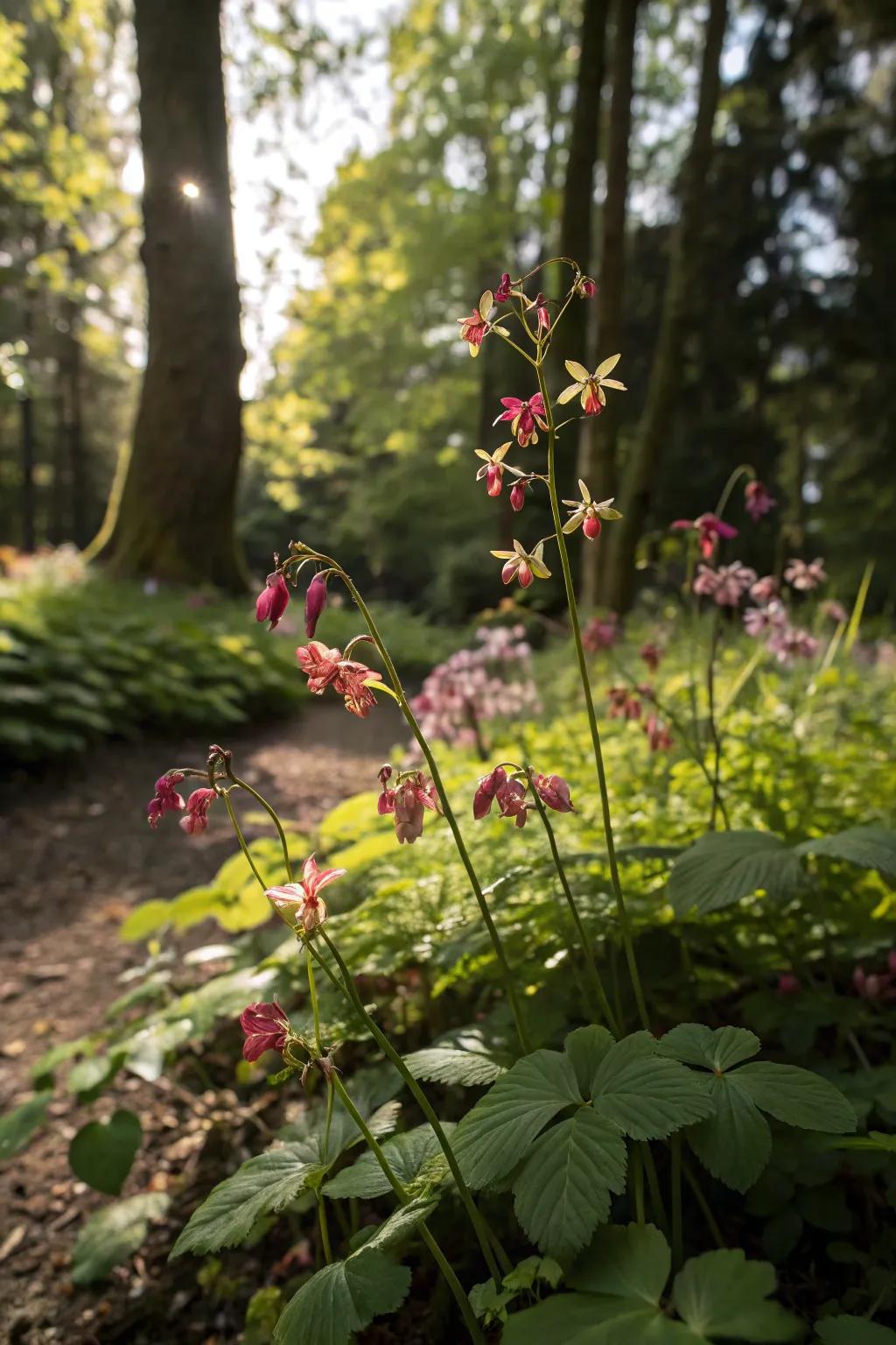 Epimedium adding a magical, fairy-like presence to a shady garden area.