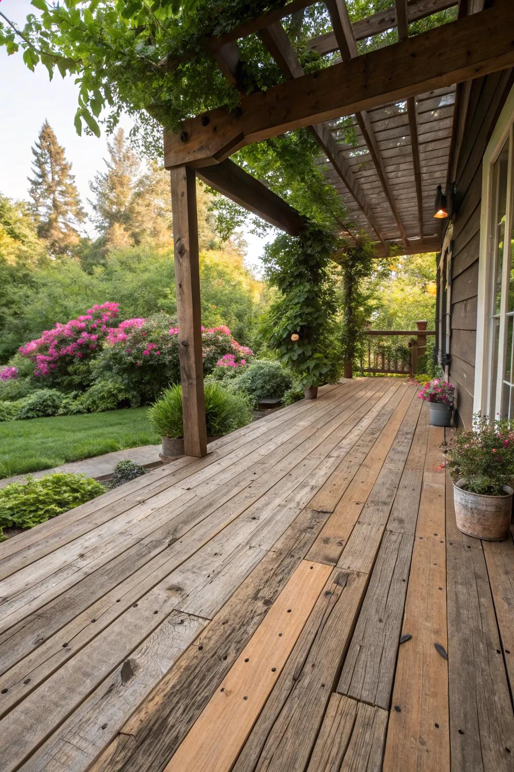 Reclaimed wood that brings history and eco-friendliness to your deck.