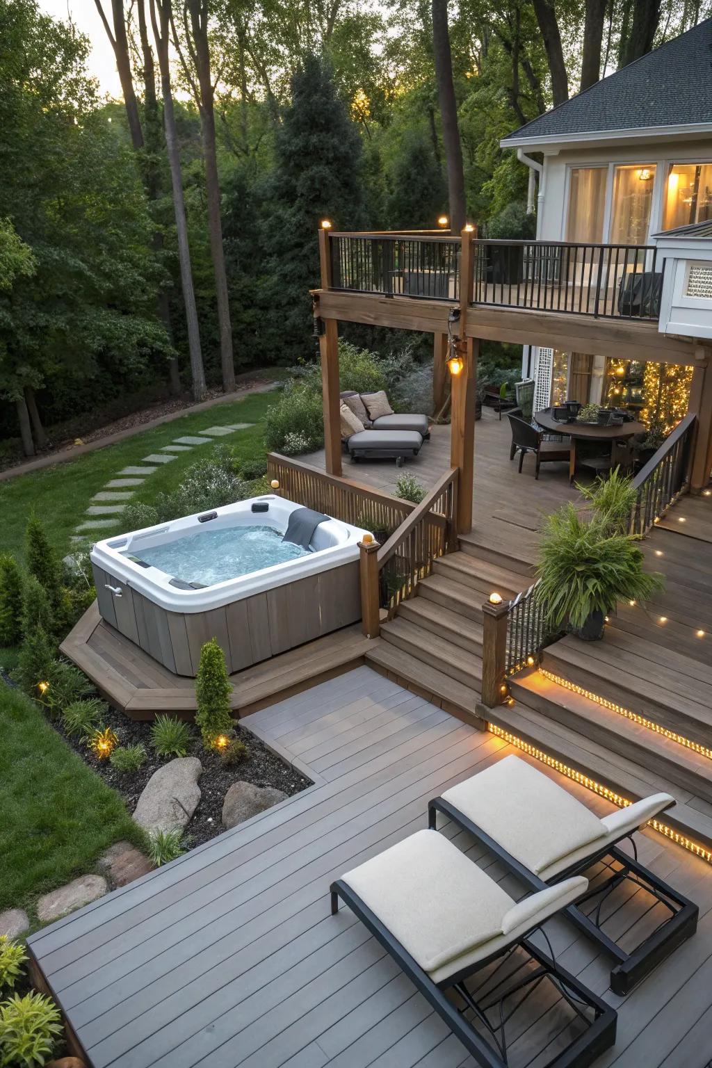 A multi-level deck adds dimension and functionality.
