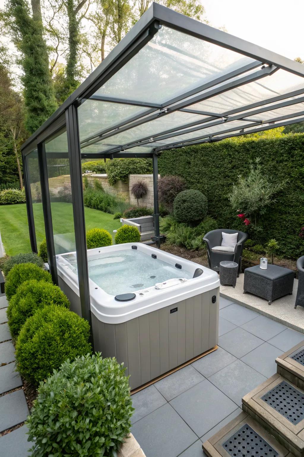 Polycarbonate panels offer protection and light.