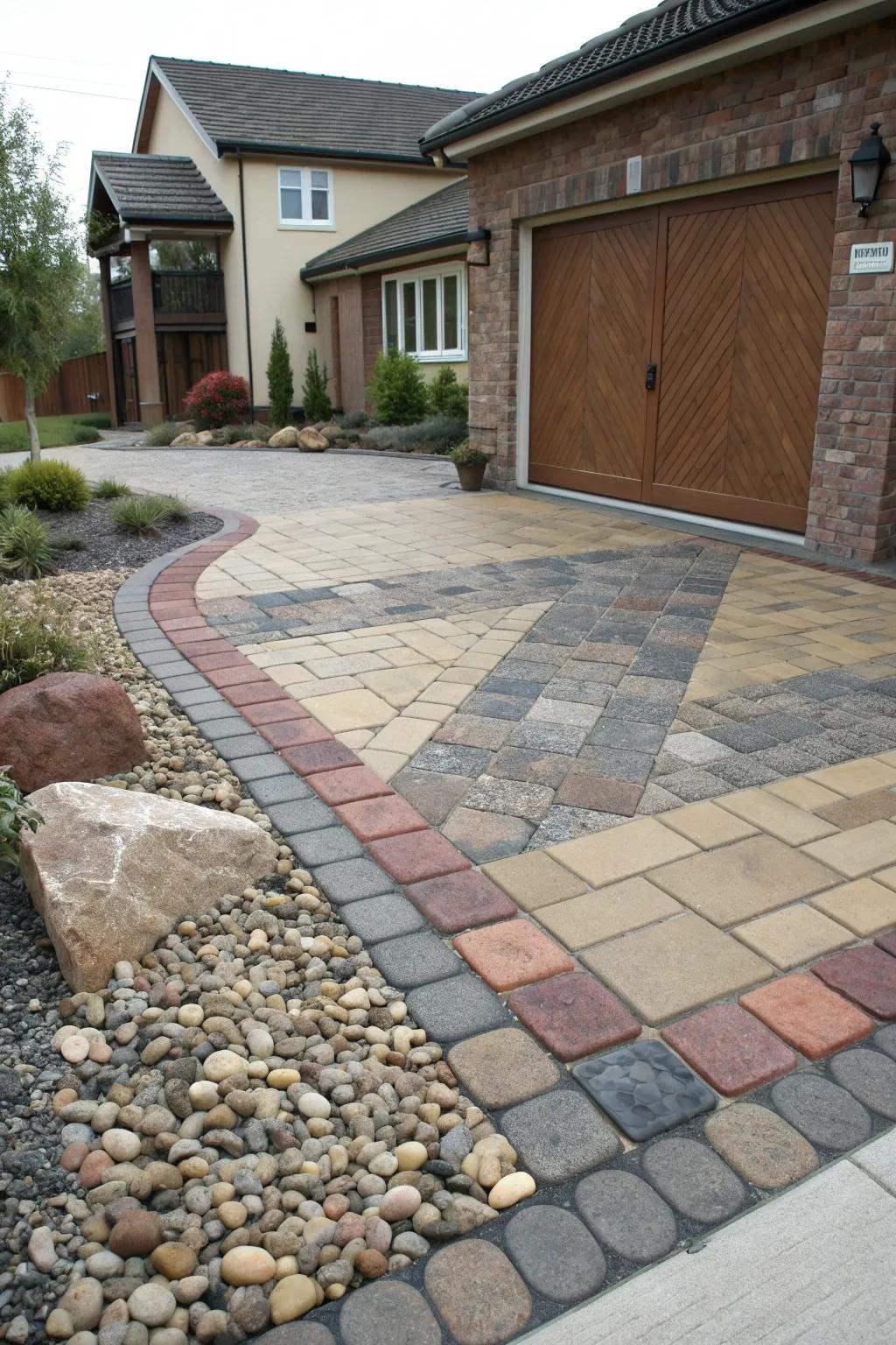 A driveway featuring varied textures and colors for visual interest.