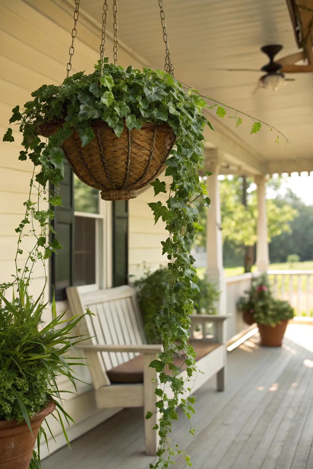 Enchanting cascading ivy basket.