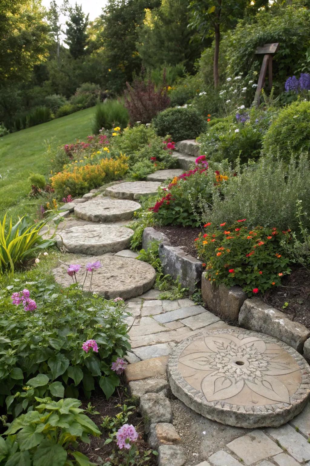 Circular stone patterns add a unique, eye-catching element.
