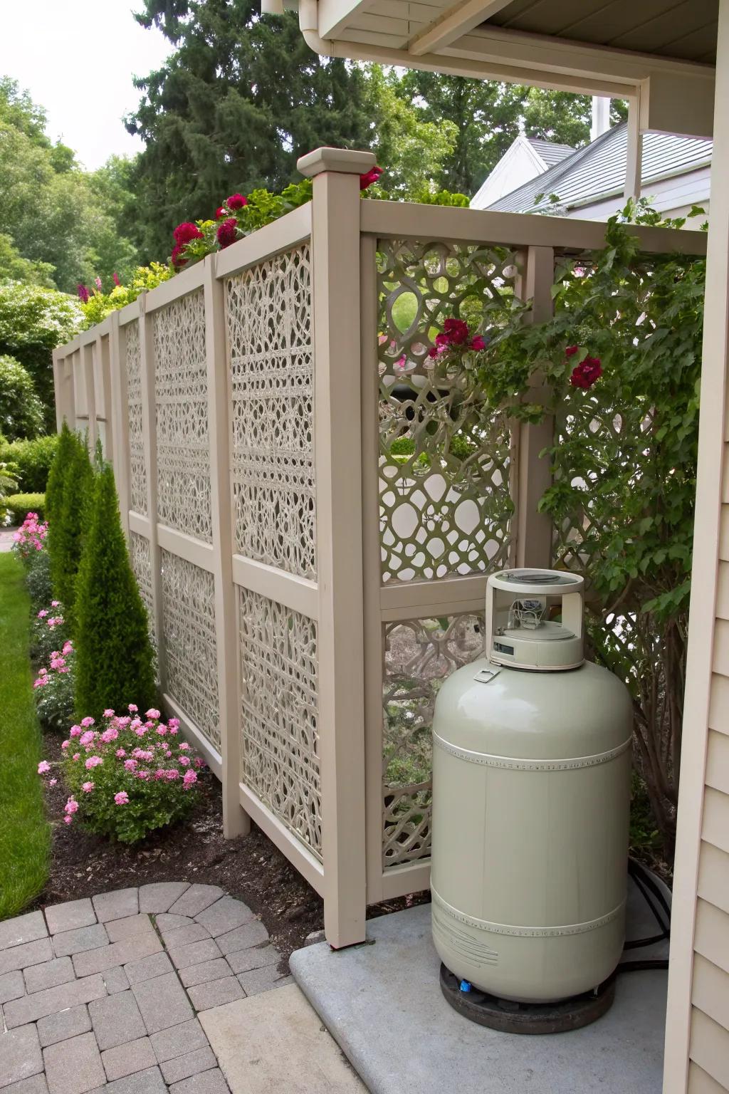 Decorative outdoor screens provide a modern and stylish concealment option.