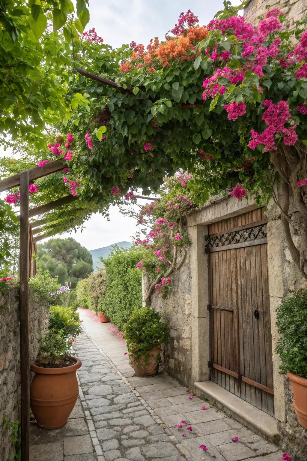 Climbing vines add vibrant color and charm to your garden.