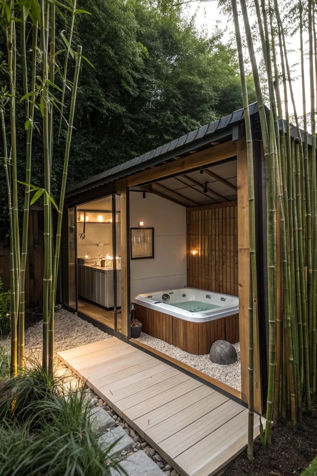 A Japanese-inspired serenity shed with tranquil elements.