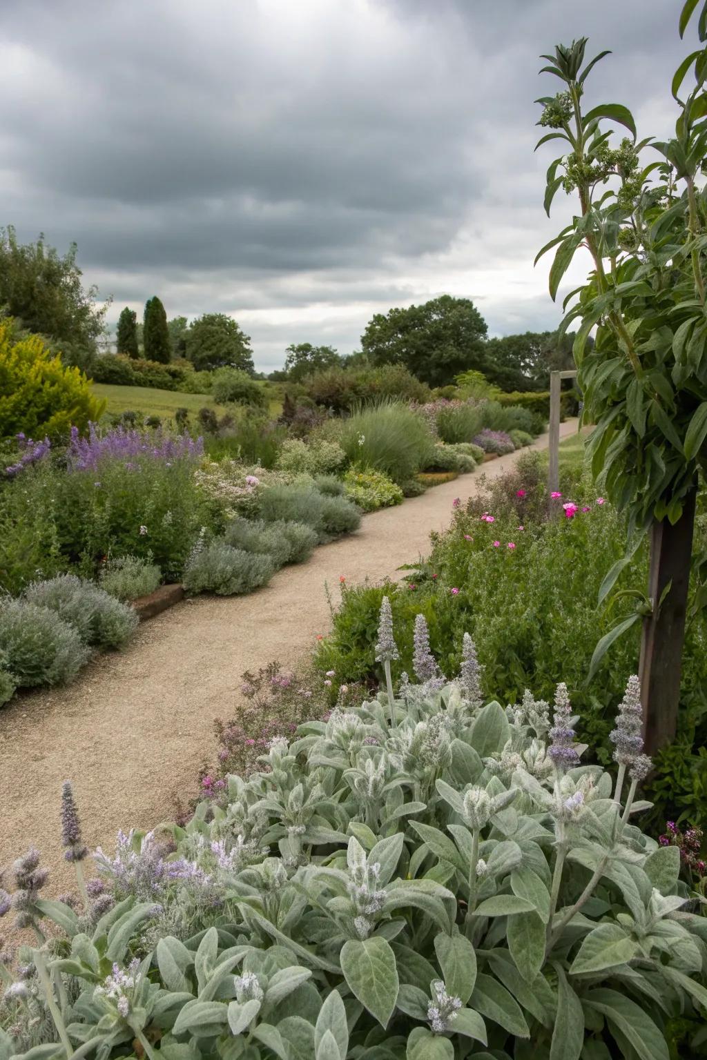Lamb's ear contributes to a tranquil and peaceful garden setting.