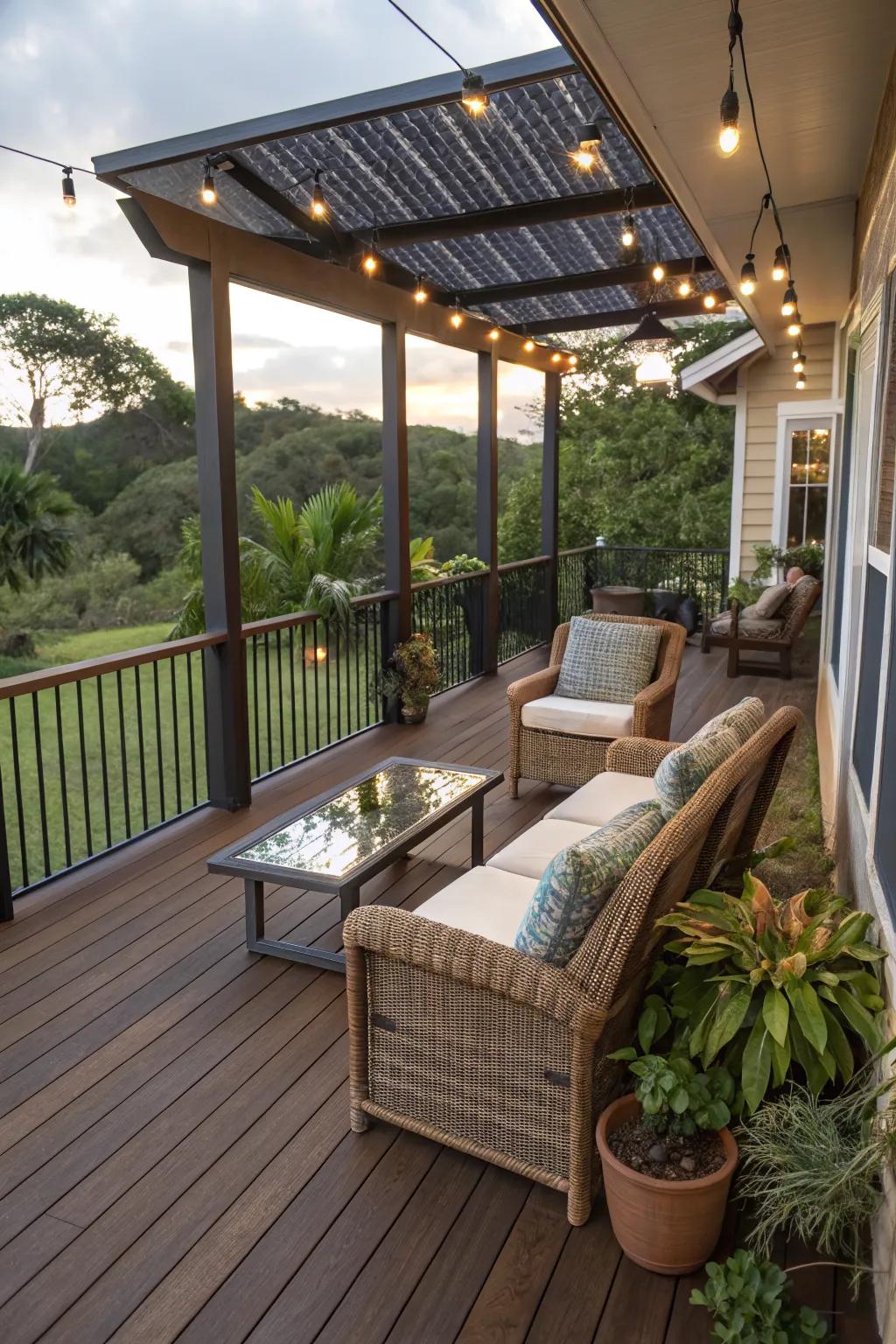 Eco-friendly design enhances the sustainability of this lanai.