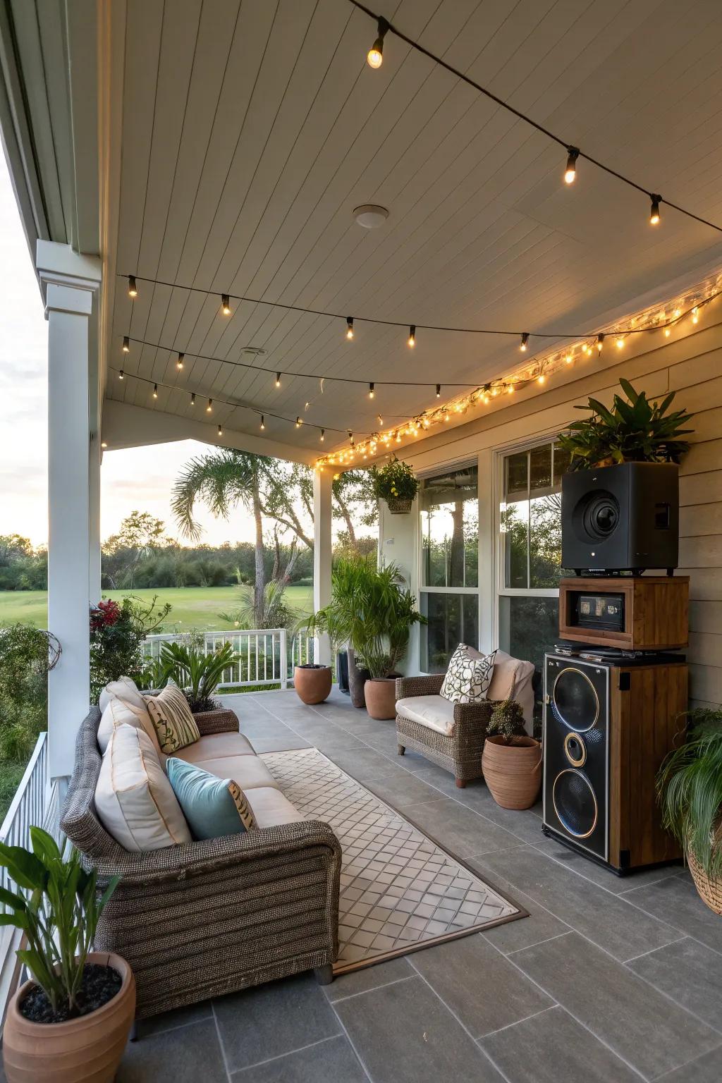 A sound system enhances the entertainment experience on your lanai.