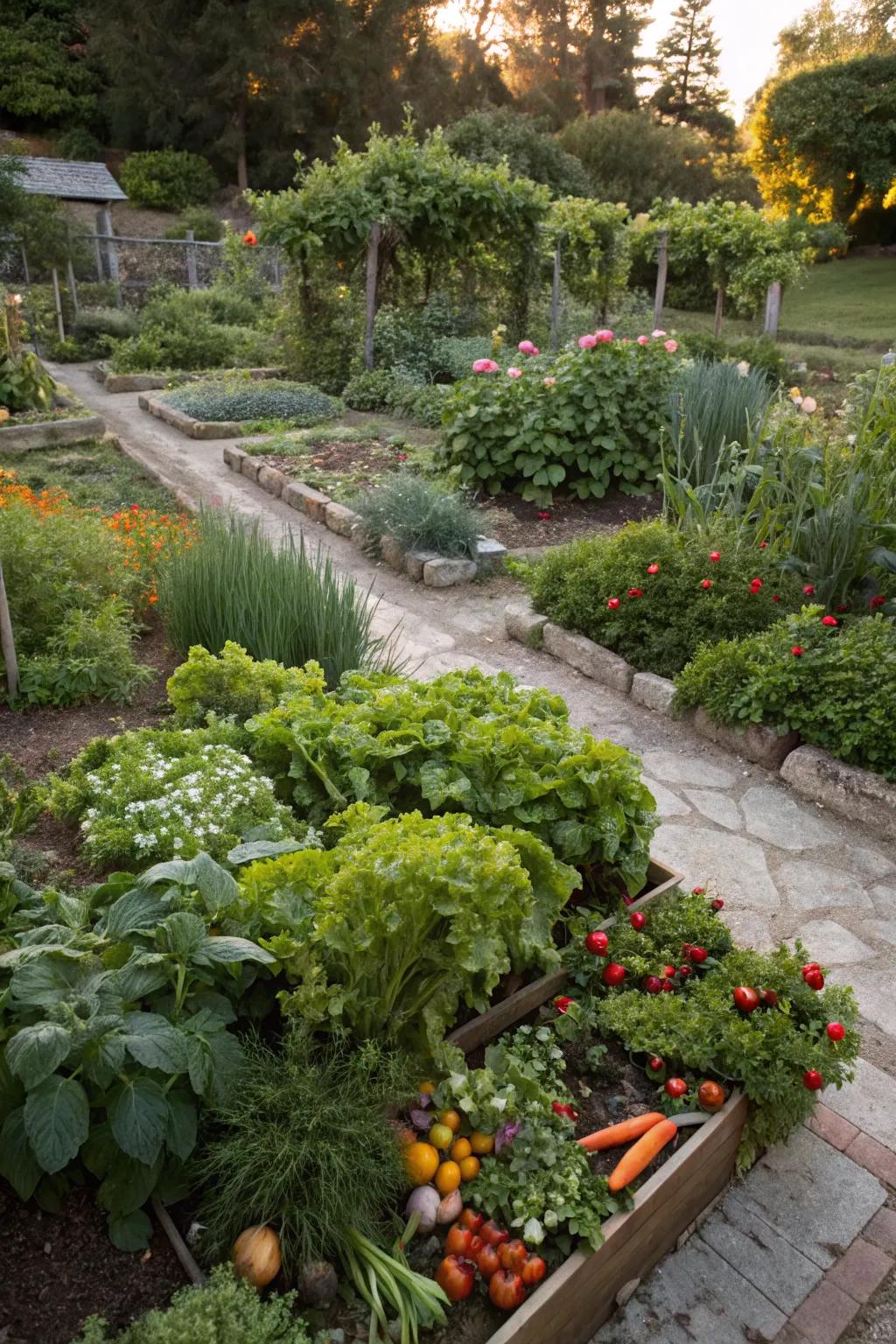 A garden that blends beauty with edible bounty.