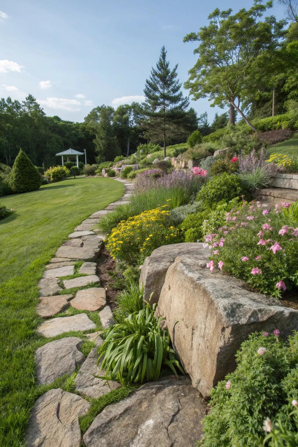 Rugged rock garden edging for a natural look.