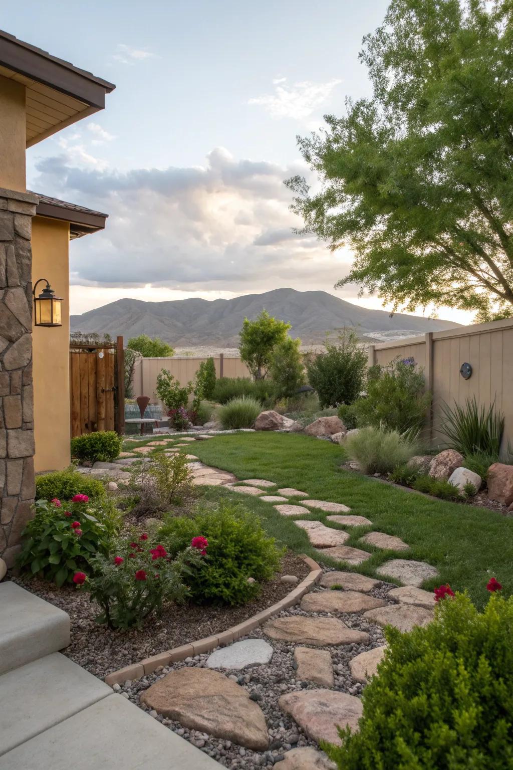 Decorative stonework adding texture and elegance to a backyard landscape.