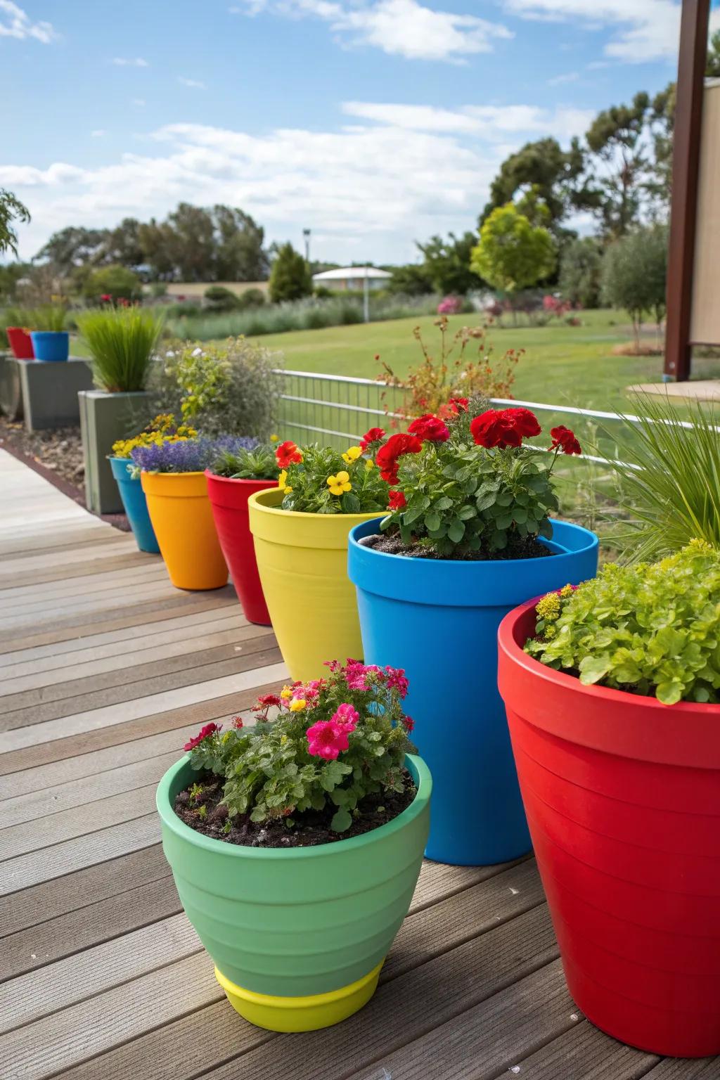Add a splash of color with vibrant pots and planters.