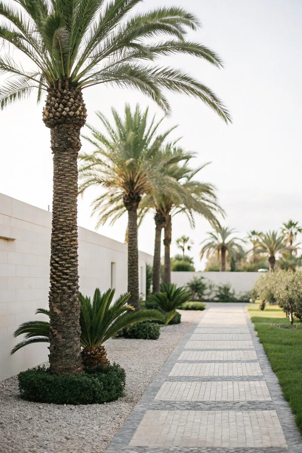 Achieve modern minimalism with sago palms as bold statement pieces.