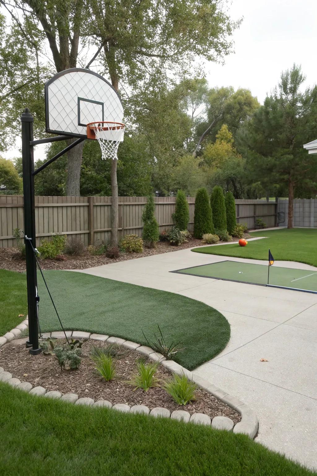 A sports area encourages outdoor activity and fun.