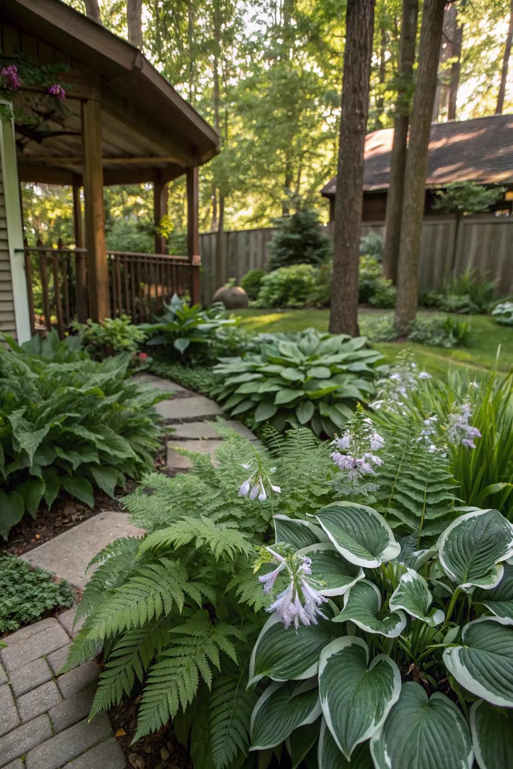 Shade gardens offer cool, calming spaces with lush foliage.