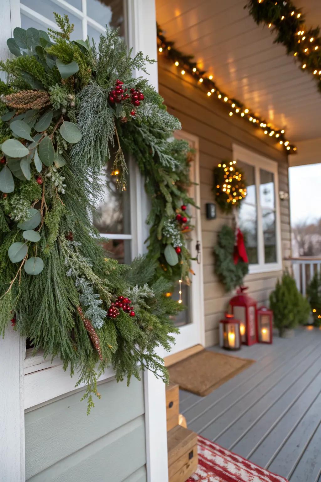Fresh herbs add seasonal scents to this inviting holiday wreath.