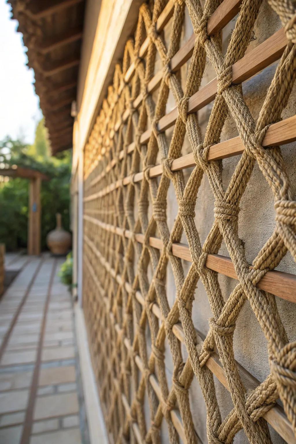 Natural fibers add texture and interest to lattice walls.