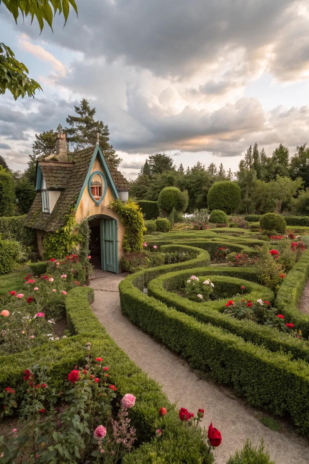 Hedge maze adds whimsy and charm to garden spaces.