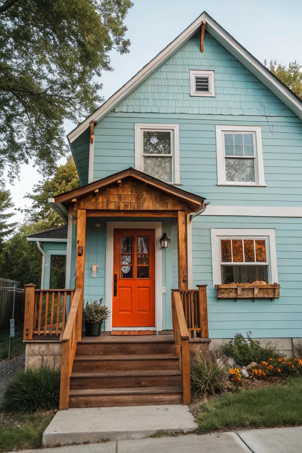 A burnt orange door offers rustic warmth and charm.