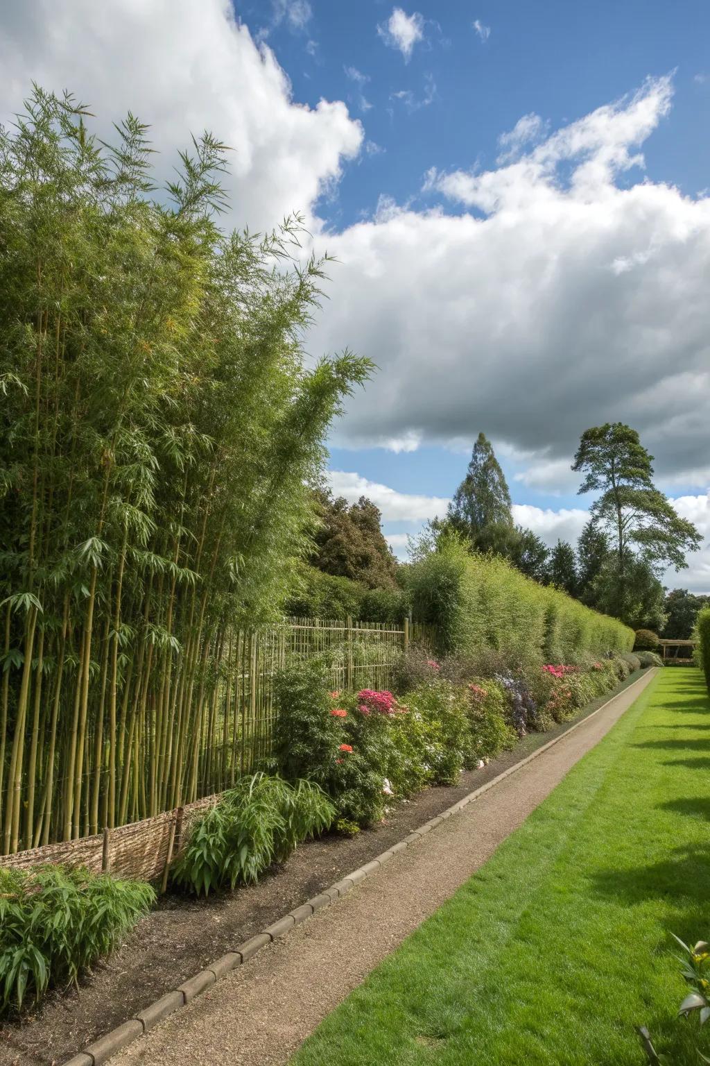 Free-range bamboo forming a natural boundary, adding privacy and a wilderness feel.