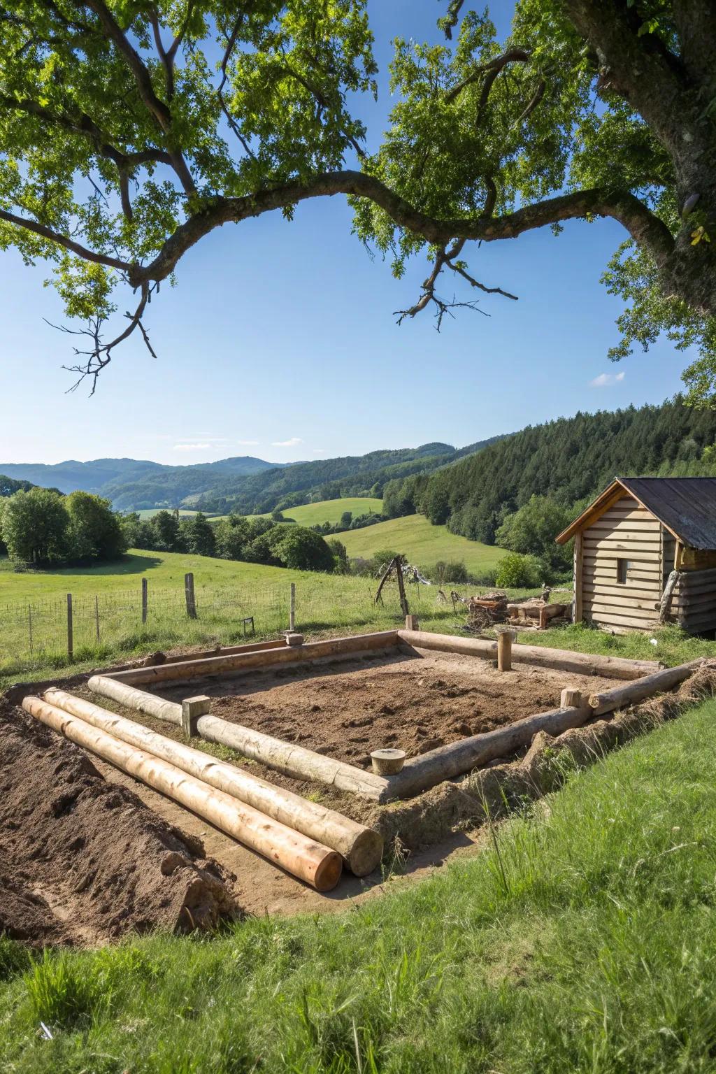 A reinforced earth base blending with the surrounding landscape.