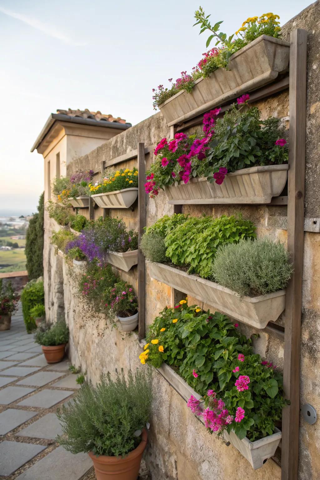 Vertical planters maximize space and style.