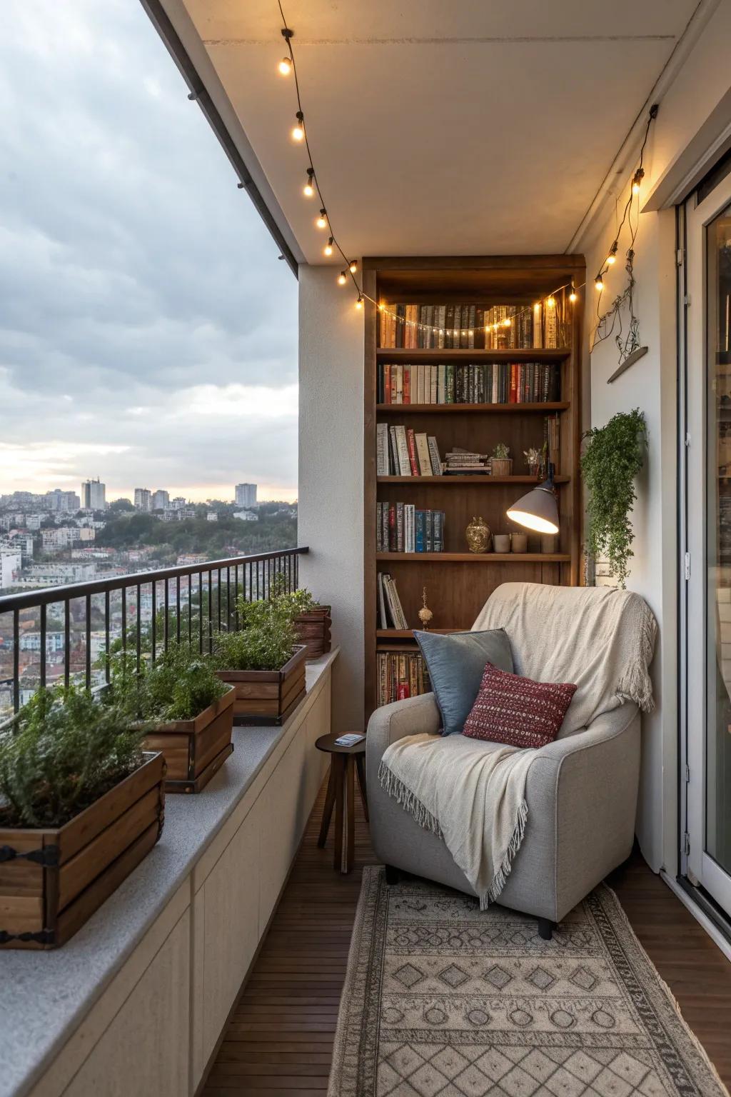 A personalized nook offers a cozy retreat on your balcony.